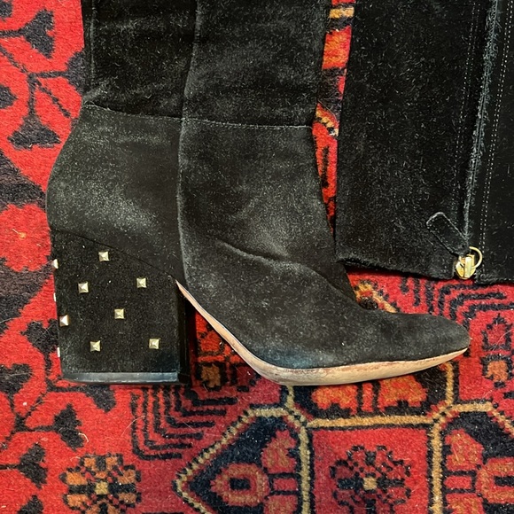 Kate Spade Black Suede Stud Heeled Boots - 6 - Picture 2 of 12